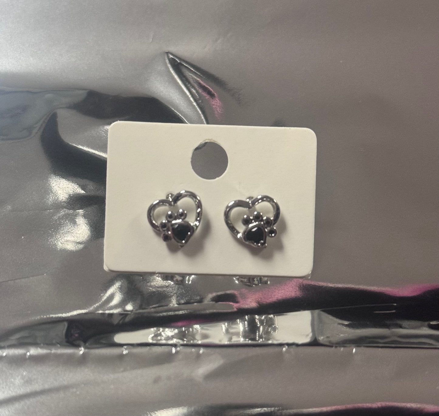 Paw print silver hearts