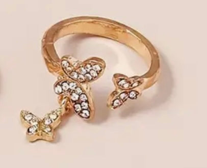 Rhinestone Butterfly Ring with Charm