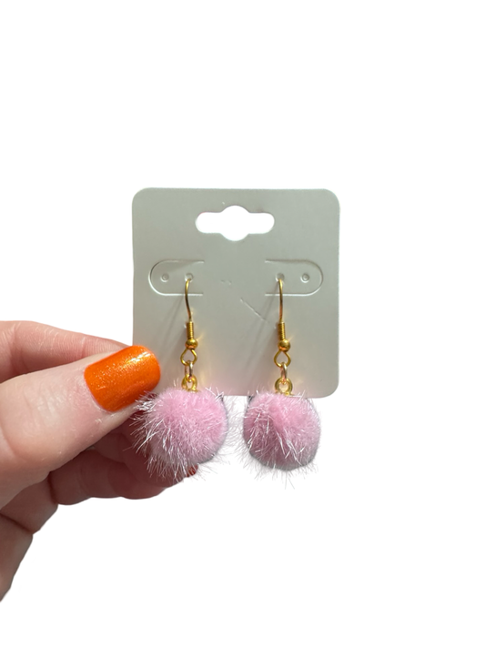 Small Pink Pom Pom Earrings