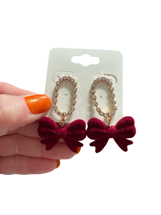 Red Velvet & Gold Rhinestone Earringd