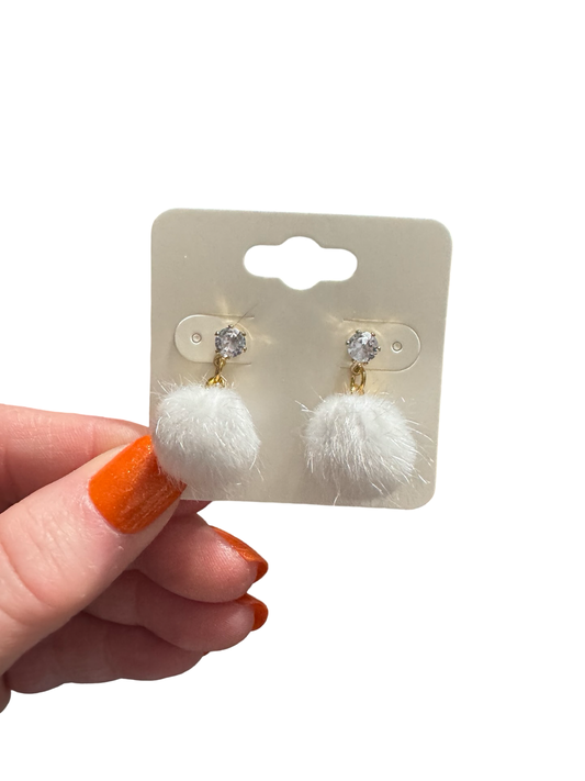 White Pom Pom Earrings